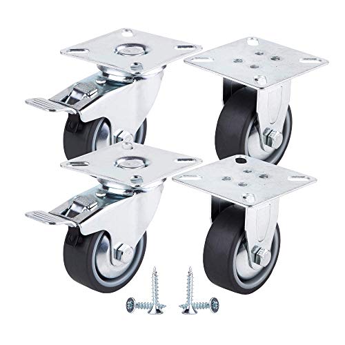 Juego de 4 ruedas giratorias de goma de movimiento suave de 50 mm, con placas de metal, diseño industrial moderno (4, 2 con frenos y 2 unidireccionales) Juego de 4 ruedas giratorias de goma de movimiento suave de 50 mm, con placas de metal, diseño industrial moderno (4, 2 con frenos y 2 unidireccionales)