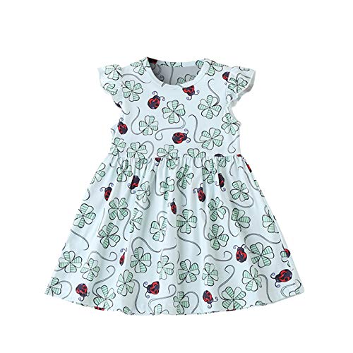 Julhold Vestido de bebé niña con volantes y estampado de flores para el día de San Patricio con trébol de cuatro hojas, vestido con patrón de insectos Julhold Vestido de bebé niña con volantes y estampado de flores para el día de San Patricio con trébol de cuatro hojas, vestido con patrón de insectos