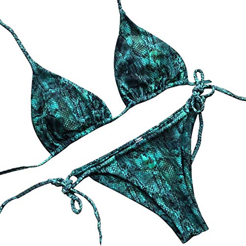 JURTEE Bikini Brasileño para Mujer Sexy Estampado De Serpiente Bikini De Tres Puntos Halter Strappy Ajustable Traje De Baño Ropa De Playa
