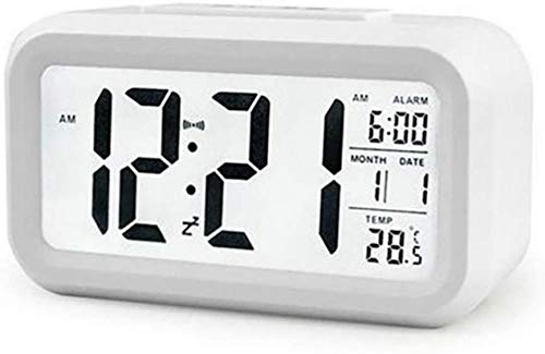 Kaever Despertador Digital Electrónico, Reloj Despertador con Alarma Luz de Noche, Pantalla LCD con Fecha Temperatura, Sensor de Luz, Función Snooze. Blanco