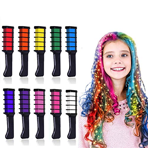 Kalolary Peine de Tiza Para el Pelo, 10 Colores Lavables Tinte para Cabello, Color de pelo Temporal Hair Chalk Set para Niños Regalos Navidad Fiestas Cosplay DIY regalos para niñas y niños