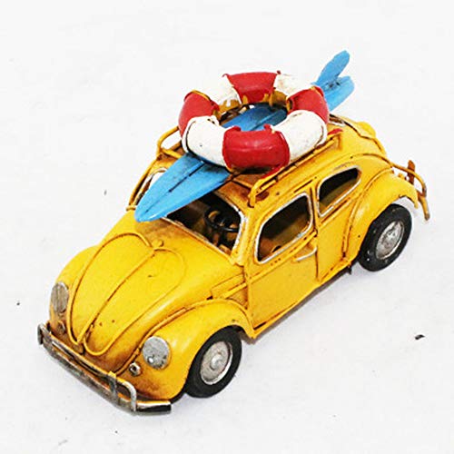 KCH Modelo De Coche Lata Mano Hecho Adornos Modelo Volkswagen Beetle Retro Artesanía De Hierro Coleccionable para Decoración De Oficina En El Hogar O Escritorio 15 * 6 * 7Cm,Amarillo