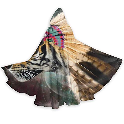 KDU Fashion Capa De Mago,Cosmic In-Dian Feather Tiger Adult Wizard Cape, Populares Disfraces De Brujas con Capucha para Disfraces De Brujas,40x150cm