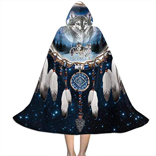 KDU Fashion Disfraz De Mago,In-Dian Dream Catcher Wolf - Capa De Mago para Niños, Capas Creativas De Mago para La Fiesta De Halloween,138cm