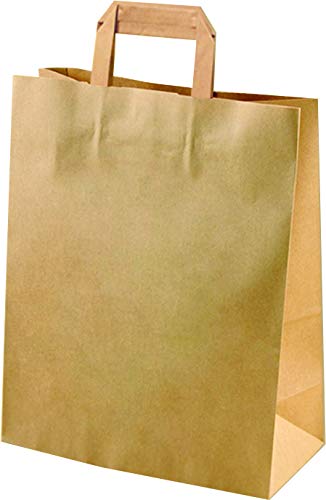 kgpack 25x Bolsas de Papel Kraft DIY con Asa 33 x 28 x 12 cm | Bolsas de Papel Kraft para niños | Calendario de adviento | Bolsa de Regalo de Fondo Plano | Bolsa de Papel de Alimentos