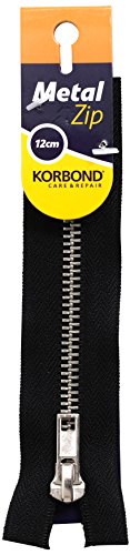 KORBOND Black Metal Closed Ended Zip – 12cm/4.7inches – Ideal for Sewing, Tailoring, Crafting Cushions or Garments Cremallera (12 cm), Color Negro
