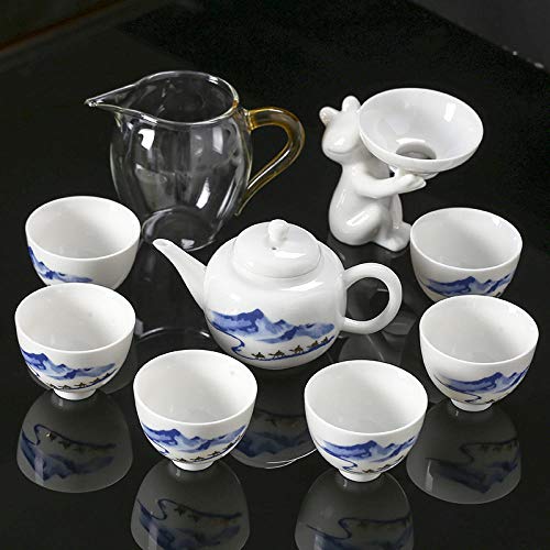 Ksnrang Juego de té Taza de té de Porcelana Blanca Juego de té Logotipo Personalizado Juego de Taza de té Tetera Caja de Regalo de Alta Gama Dorada-Ruta de la Seda del Tesoro