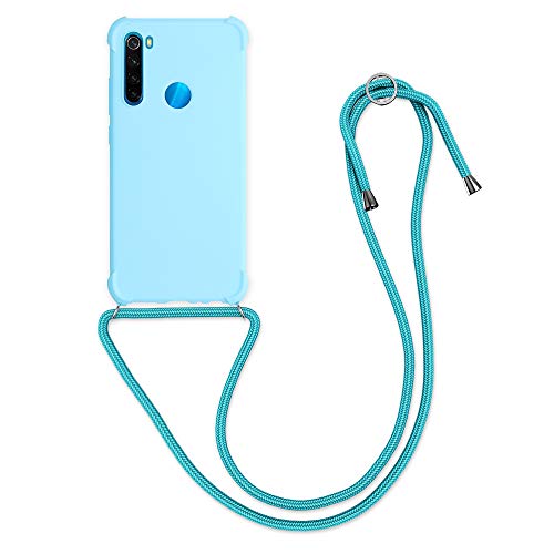 kwmobile Funda con Cuerda Compatible con Xiaomi Redmi Note 8 - Carcasa de TPU Mate con Colgante en Azul Claro