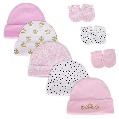 LACOFIA Conjunto de Sombreros y Manoplas para Bebé Niñas 100% Algodón Gorras y Guantes Anti-arañazos para Recién Nacido 8 PCS 0-6 Meses