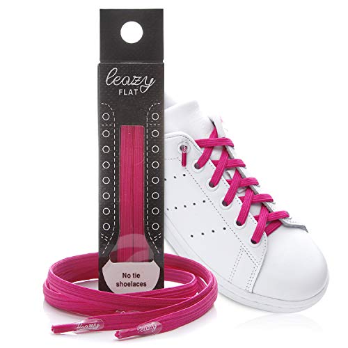 Leazy Flat, Cordones Elásticos Planos Unisex, Rosa Neón, Talla S(Hasta 4 Ojales Por Lado)