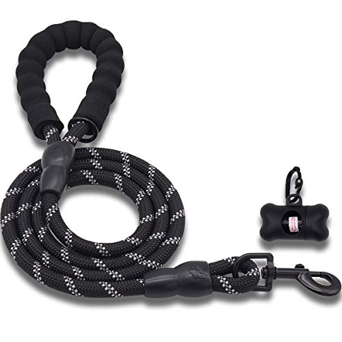 Leeyunbee 1.5 M Correa de Perro Nylon Fuerte, Correa para Perro con Mango Acolchado Cómodo Suave y Hilos Reflectantes, Elástica Antideslizantes, para Perros Grandes y Medianos (Negro)