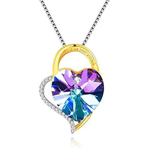 LEKANI Regalos para San Valentin, Collares Mujer Plata Colgante"Amor por Siempre" Cristal de Swarovski Joyas Regalos Originales para Mujer Madre Mamá Abuela (Purple)