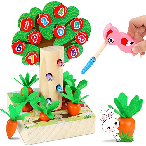 LETOMY Juego Infantil Magnetico 3 en 1, Juguetes Montessori Educativo, Rompecabezas Juegos de Madera Zanahorias Clasificación Que Desarrolla Habilidad Cognitiva, Regalo de Cumpleaños para Niñas Niños