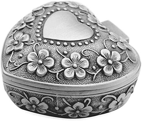 LiBao-TaoYao 1 caja de joyería de metal con forma de corazón, interior suave, organizador de almacenamiento de joyas vintage, adecuado para pequeñas joyas