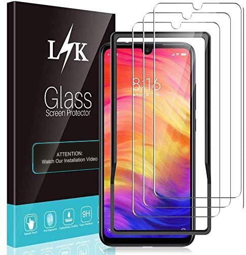 LϟK 3 Pack Protector de Pantalla Compatible con Xiaomi Redmi Note 7 y Redmi Note 7 Pro - Cristal Vidrio Templado Dureza 9H Funda Compatible Sin Burbujas Marco de Posicionamiento Kit Fácil de Instalar