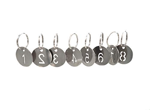 Llaveros de acero inoxidable 304 con anillo, 10 unidades, 25 mm, con números huecos, llaveros numerados, 1 a 10