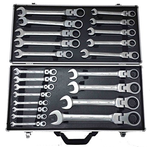 LLAVES FIJAS CON CARRACA ARTICULADA MALETA DE HERRAMIENTAS CROMO VANADIO DE 6MM A 32MM SET DE 22PZS LLAVES FIJAS CON CARRACA ARTICULADA MALETA DE HERRAMIENTAS CROMO VANADIO DE 6MM A 32MM SET DE 22PZS