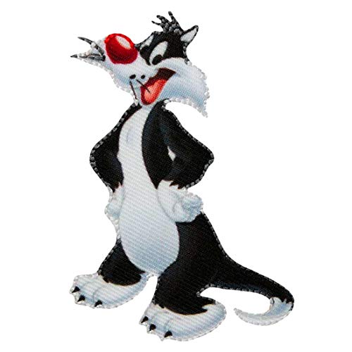 Looney Tunes Sylvester – negro - Parches termoadhesivos bordados aplique para ropa, tamaño: 7,6 x 5,2 cm