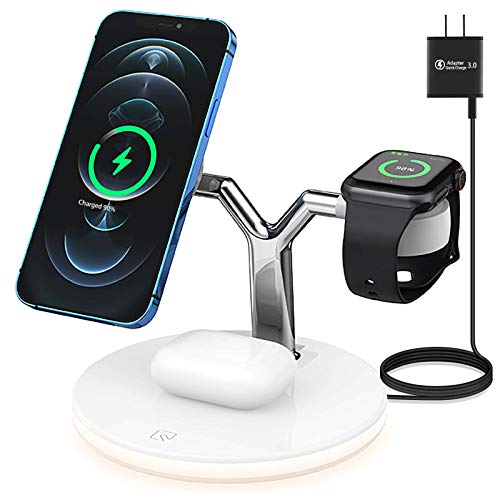 Lopnord Cargador inalámbrico 3 en 1, estación de carga inductiva de 15 W, compatible con iPhone 12 11 Pro Max SE XR X 8 Plus, Samsung Galaxy S21 S20 S10, iWatch 6 5 4 3 2 1, Air Po ds (blanco)