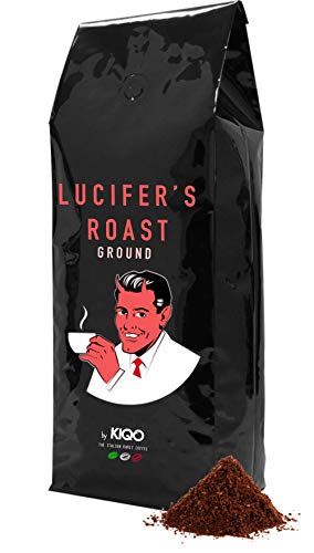 LUCIFER'S ROAST Espresso de KIQO de Italia - 1kg - café extremadamente fuerte - bajo en ácido - 100% Robusta - tostado a mano en lotes pequeños (café molido, 1000g)