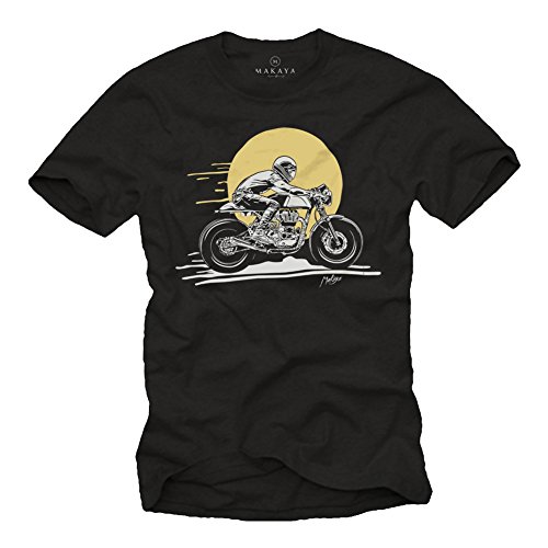 MAKAYA Cafe Racer Accesorios Moto - Enfield GT - Camiseta Motero Hombre Negro XL