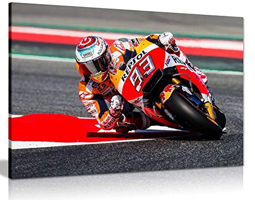 Marc Márquez Moto GP - Lienzo decorativo para pared, Lienzo pesado enmarcado en marco de pino macizo., 91x61cm (36x24in)