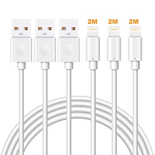 Marchpower Cable Cargador iPhone 3Pack 2M, Lightning Cable-[Apple MFi Certificado]-Cable Apple Sync&Carga Rápida para iPhone 12 Pro Max/SE2020/11/11 Pro MAX/X/XSMax/XR/8,iPad Pro/Mini/Air,iPod-Blanco