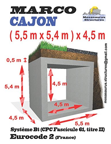 Marco Cajón: Marco Cajón ( 5,5 m x 5,4 m ) x 4,5 m.  Altura de Tierras 0,5 metros. Eurocódigo 2 (Francia). Normativa de cargas Système Bt (CPC Fascicule 61, titre II)