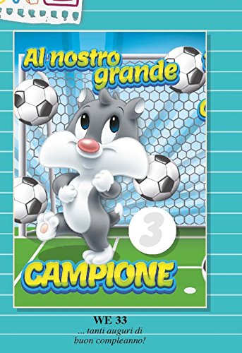 Marpimar - Tarjeta de felicitación/cumpleaños con ruedecita, de 1 a 9 años, con dibujo del Gato Silvestre futbolista, Looney Tunes - Warner Bros