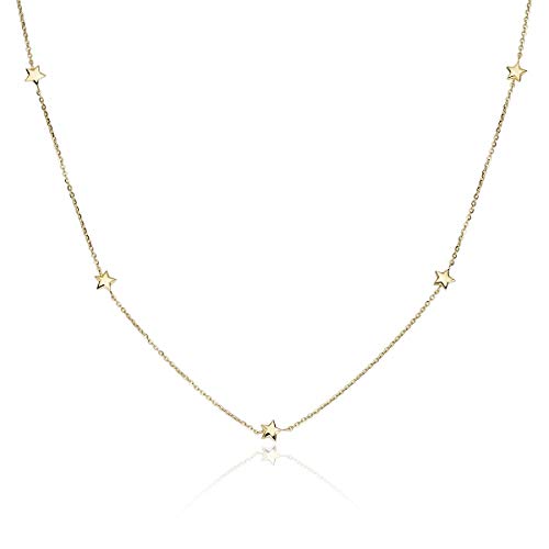 Materia GCO-2 - Collar de oro 375 con estrellas, 2,4 g, con colgantes de 38 a 43 cm, en estuche de joyas