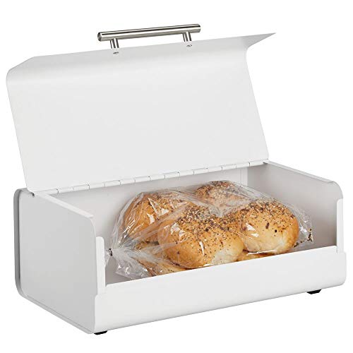mDesign Panera de metal – Elegante contenedor para pan con estilo vintage – Caja de almacenaje con tapa para guardar productos horneados y mucho más – blanco mate