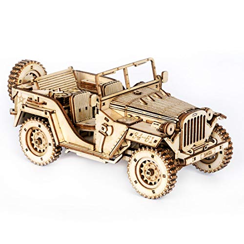 Mecotecn Puzzle 3D Madera Kit, Puzzle Cortado con Láser Juego de Construcción Mecánica - Regalo Creativo para Niños y Adultos (Battlefield Jeep)