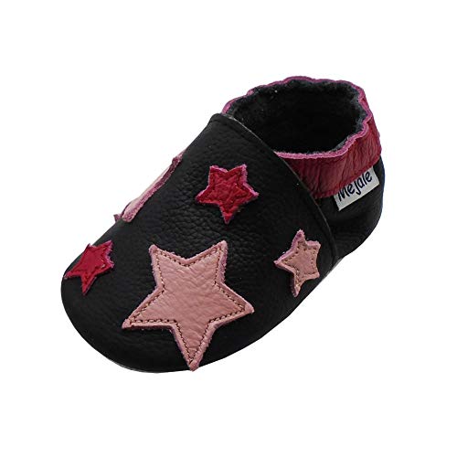 Mejale - Zapatillas de piel suave para niños, diseño de estrellas, Negro (Negro ), 18-24 mois