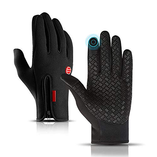 MELARQT Guantes de ciclismo con dedos completos, guantes para pantalla táctil, guantes de invierno, antideslizantes, resistentes al viento, color negro, guantes de entrenamiento para hombre y mujer
