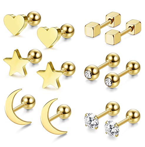 Milacolato 6 pares de pendientes de bola de acero inoxidable para hombres mujeres CZ cartílago Helix Ear Piercing Milacolato 6 pares de pendientes de bola de acero inoxidable para hombres mujeres CZ cartílago Helix Ear Piercing