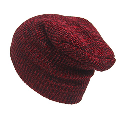Moda Warm Motley Knitted Hat Jersey De Lana Sombrero 25 * 17.5Cm # 2 Rojo Oscuro