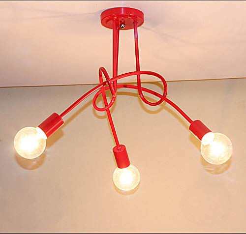 Moderna Lámpara de Techo Industrial Vintage 3 Luces Lámpara de Techo Colgante Retro LED Interior Iluminación Colgante Dormitorio Sala de estar Comedor (Rojo)