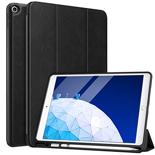 MoKo Funda con Stylus Pencil Soporte Compatible con New iPad Air (3rd Generation) 10.5" 2019, Ligera Función de Soporte Protectora Plegable Durable (Auto Sueño/Estela) - Negro