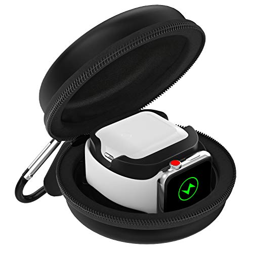 MoKo Funda de Transporte Base Soporte de Carga Compatible con iWatch Series 6/5/4/3/2/1/SE y Airpods Pro/2/1, Impermeable Caja de Almacenamiento Viaje Protectora Portátil - Negro