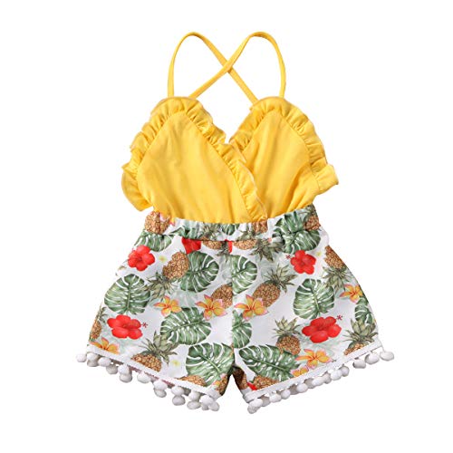 Mono para niña de verano de algodón sin mangas con cordones, vestido de niña, pantalones cortos, estampado floral, ropa de vacaciones, 0 – 3 años amarillo 3-6 Meses Mono para niña de verano de algodón sin mangas con cordones, vestido de niña, pantalones cortos, estampado floral, ropa de vacaciones, 0 – 3 años amarillo 3-6 Meses