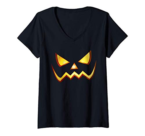Mujer Calabaza Terror Disfraz Halloween Hombre Mujer Niños Niñas Camiseta Cuello V