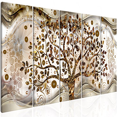 murando Cuadro Acústico Arbol Klimt 225x90 cm XXL Impresión Artística 5 Piezas Lienzo de Tejido no Tejido Estampado Decoración de Pared Aislamiento Absorción de Sonidos Abstracto l-C-0005-b-n