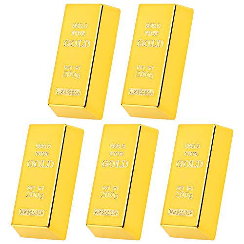 MZSM 5 Unids Barra de Oro Falso Plástico Falso Ladrillo de Oro Artificial Réplica de Ladrillo Dorado, Pisapapeles Tope de La Puerta de Oro Cuña Tesoro Pirata para La Decoración de La Fiesta MZSM 5 Unids Barra de Oro Falso Plástico Falso Ladrillo de Oro Artificial Réplica de Ladrillo Dorado, Pisapapeles Tope de La Puerta de Oro Cuña Tesoro Pirata para La Decoración de La Fiesta