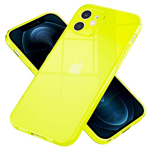 NALIA Claro Cover Neón Compatible con iPhone 12 Mini Funda, Transparente Colorido Silicona Carcasa Protectora Translucido, Delgado Case Resistente Estuche Flexible Cubierta Robusta, Color:Amarillo