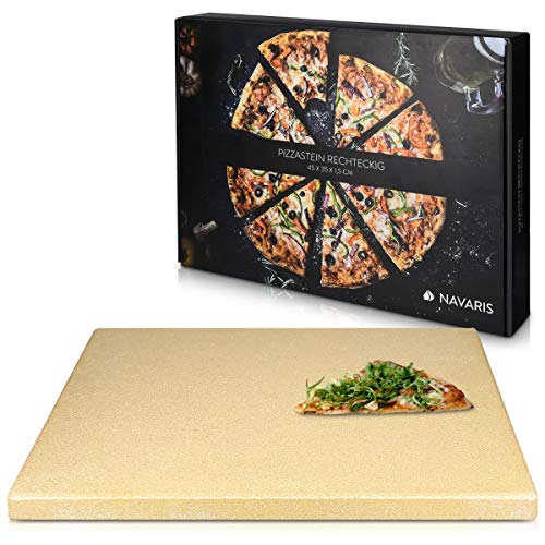 Navaris Piedra para pizza de cordierita - Piedra para horno rectangular para pizza o pan - Bandeja para parrilla barbacoa o grill - XXL 45 x 35 x 1.5CM