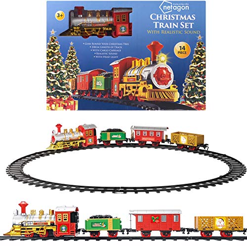 Netagon - Juego de tren de Navidad Santa Claus Express con vías para debajo del árbol con sonidos y luces realistas