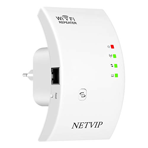 NETVIP Repetidor WiFi de Red Amplificador Señal con Enchufe, 300Mbps Indicador de Señal, Extensor de Rango de Repetidor WiFi, Largo Alcance WiFi con WiFi Inalámbrico Punto Acceso/Repetidor Modos