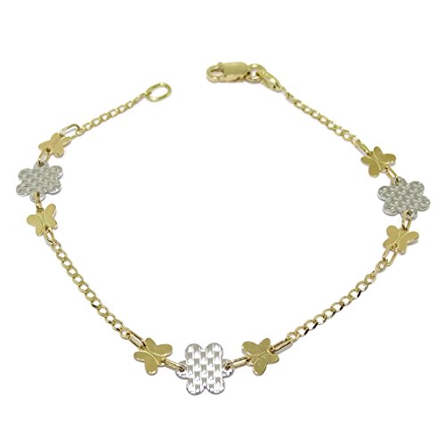 Never Say Never Pulsera de Oro Blanco y Oro Amarillo de 18k con Motivo Mariposas y Flores. 18.00cm Never Say Never Pulsera de Oro Blanco y Oro Amarillo de 18k con Motivo Mariposas y Flores. 18.00cm