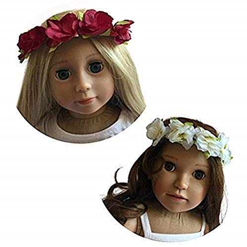 NEW YORK DOLL COLLECTION The Diadema - Encaja 18 Pulgadas / 46 cm Muñeca - Juego de Dos - Flor Guirnalda con Rojo y Blanco Satín Cinta para Niñas Muñecas