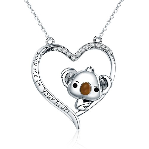 NEWL 925 plata de ley precioso koala en el corazón colgante collares para las mujeres joyería de plata de ley